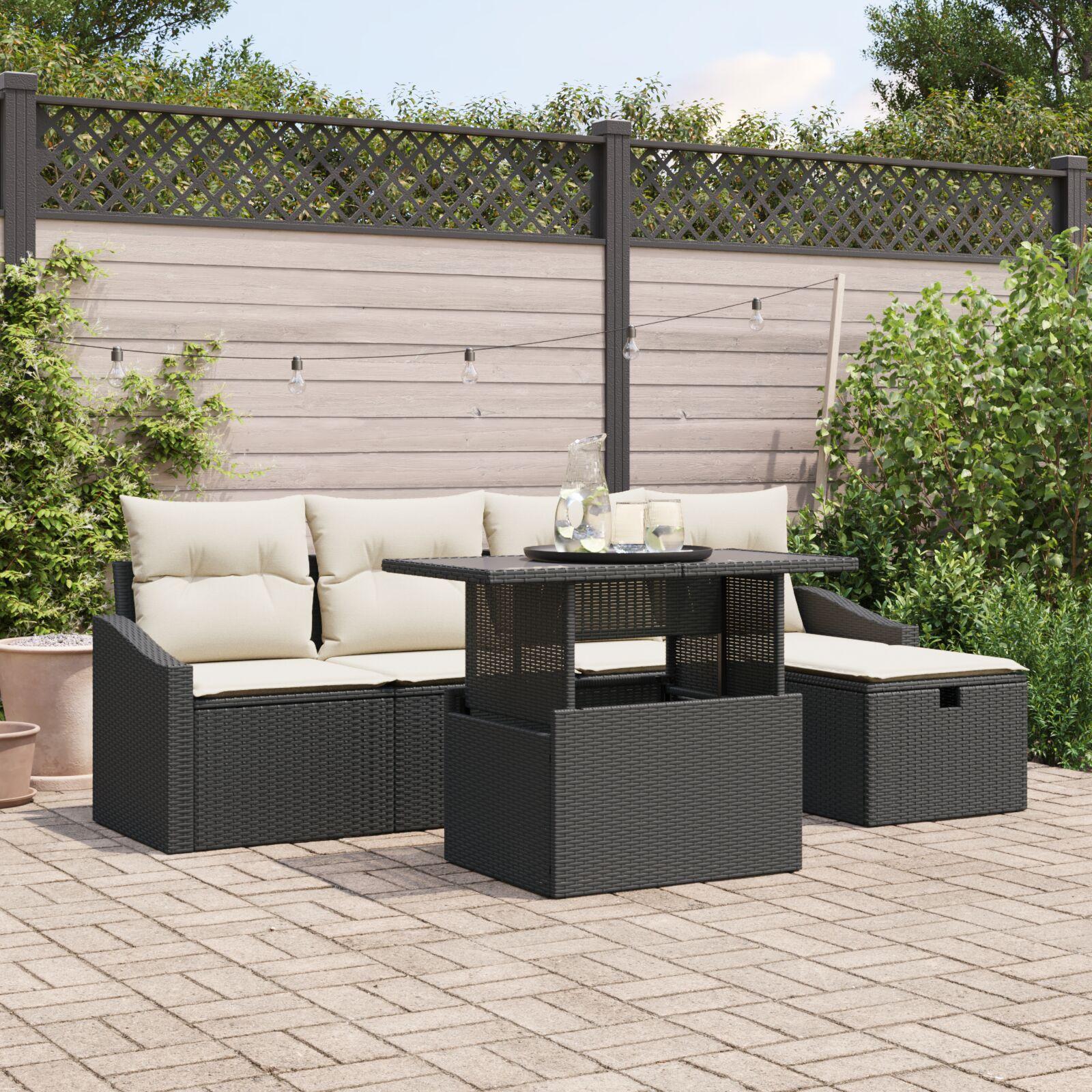 Havesofa Sæt 6 stk Sort polyrattan