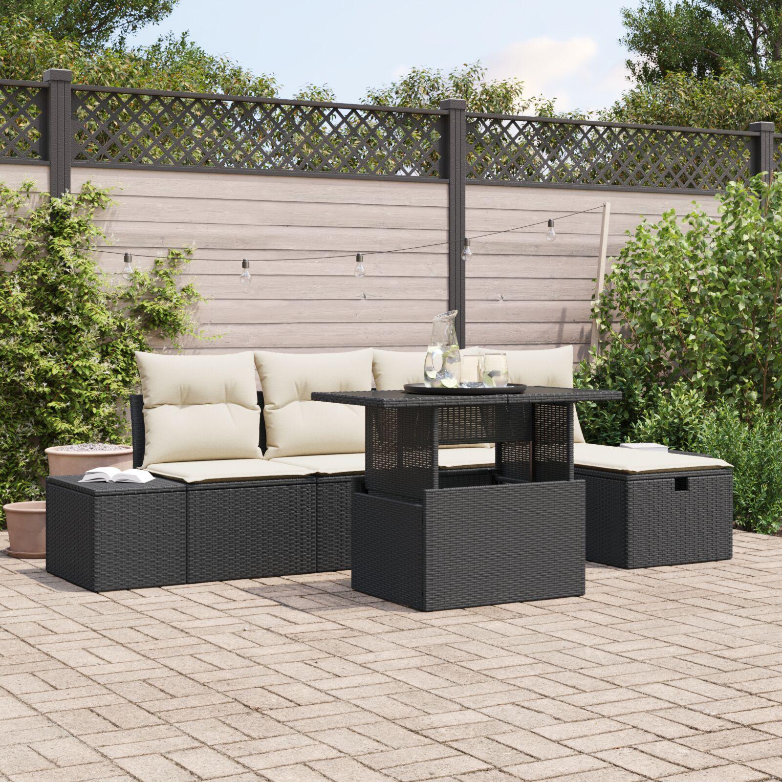 Havesofa Sæt 6 stk Sort polyrattan