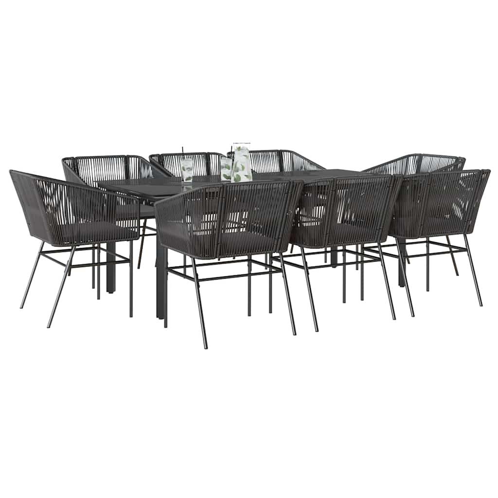 9 dele spisebordssæt til haven m. hynder polyrattan glas sort