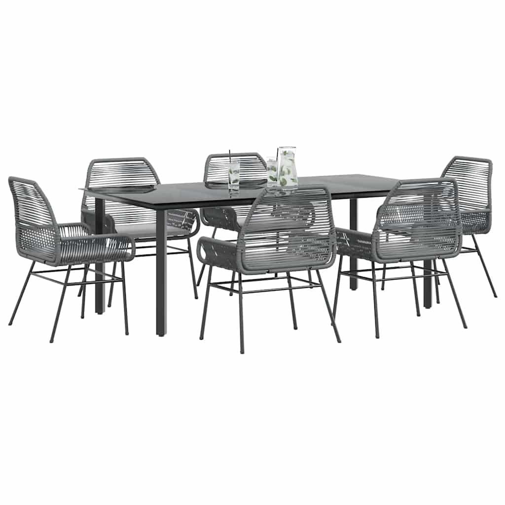 3 Dele Spisebordssæt til Haven M. Hynder Polyrattan Glas Sort - Grå / 200 x 100 x 74 cm / 6