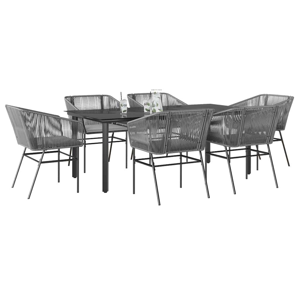 3 Dele Spisebordssæt til Haven M. Hynder Polyrattan Glas Sort - Grå / 200 x 100 x 74 cm / 6