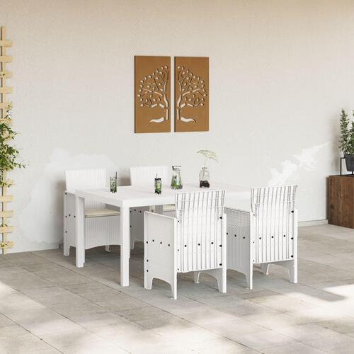5 Stykker Have Spisebord med Puder Hvid Poly Rattan