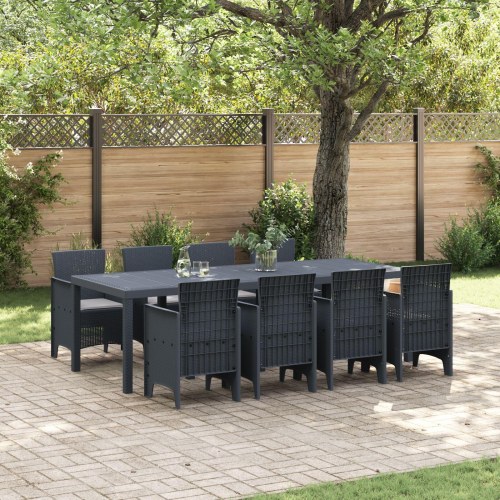 9 Dels Havebord med Hynder Anthracite Poly Rattan
