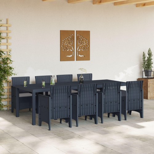 9 Dels Havebord med Hynder Anthracite Poly Rattan