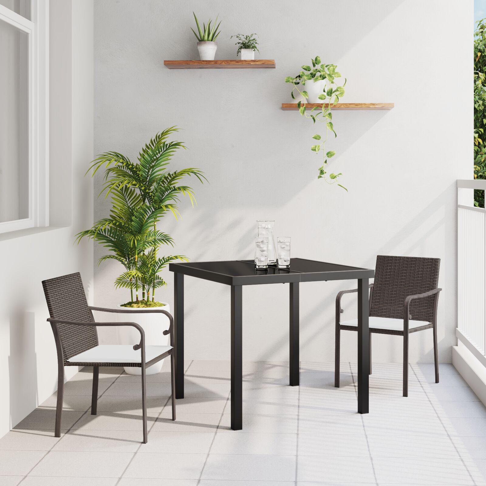 Have spisebordssæt 3 dele i brun og sort PE rattan