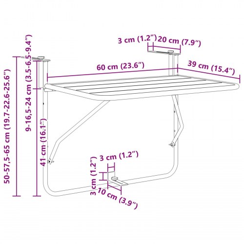 Foldbart Hængende Altanbord - Guld, 60x40 cm, Stål