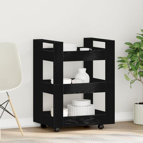 Køkkentrolley Sort Egetræ 60x45x80 cm Konstrueret Træ