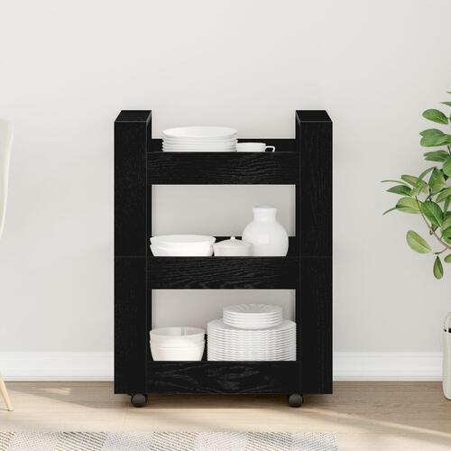 Køkkentrolley Sort Egetræ 60x45x80 cm Konstrueret Træ