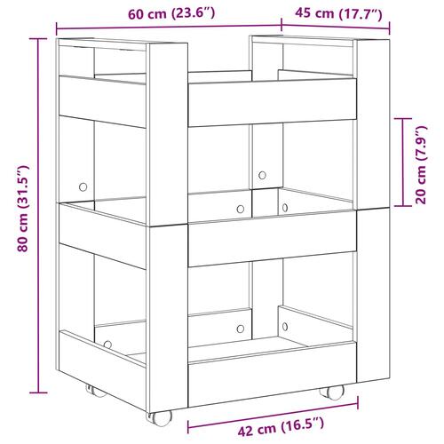 Køkkentrolley Sort Egetræ 60x45x80 cm Konstrueret Træ