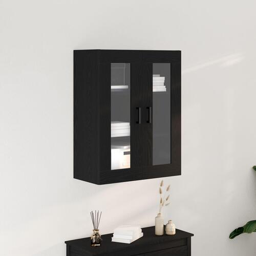 Vægmonteret Kabinet med Glasdøre Sort Eg 69.5x34x90 cm