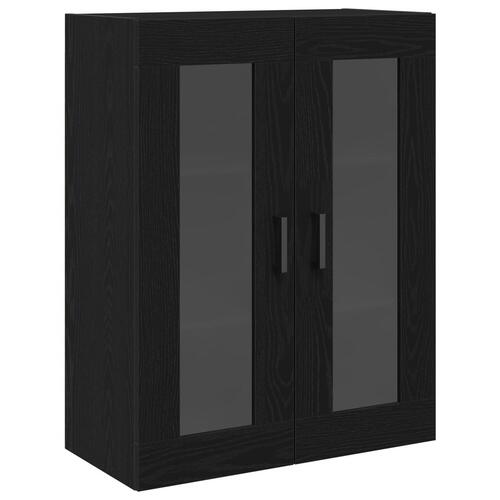 Vægmonteret Kabinet med Glasdøre Sort Eg 69.5x34x90 cm