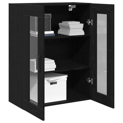 Vægmonteret Kabinet med Glasdøre Sort Eg 69.5x34x90 cm