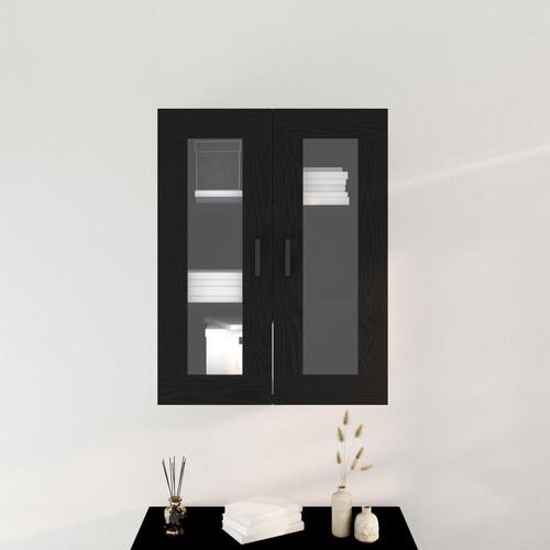 Vægmonteret Kabinet med Glasdøre Sort Eg 69.5x34x90 cm