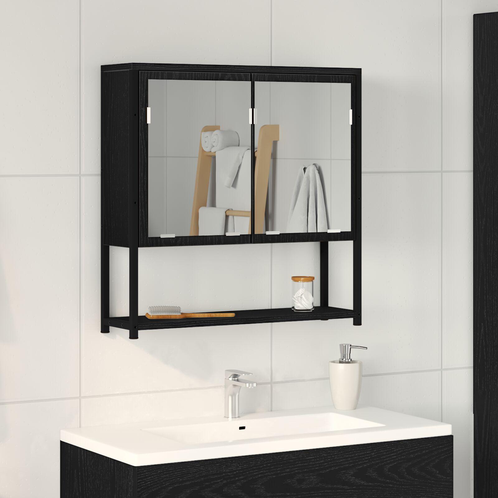 Badeværelsesspejlskab Sort Eg 60x16x60 cm Ingeniørtræ