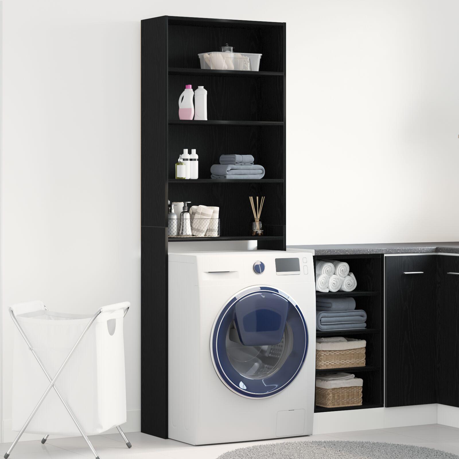 Vaskemaskine Skab Sort Eg 64x24x190 cm Ingeniørtræ