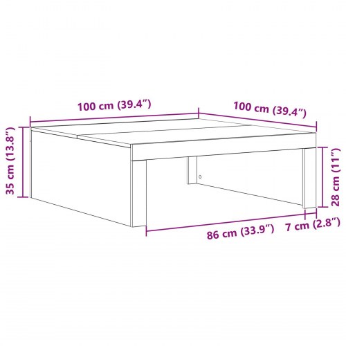 Sort egetræsbord - 100x100x35 cm lavet af konstrueret træ