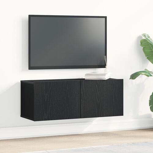 TV Væghængte skabe (Sæt med 2) - Sort eg, 80x30x30 cm, lavet af træ