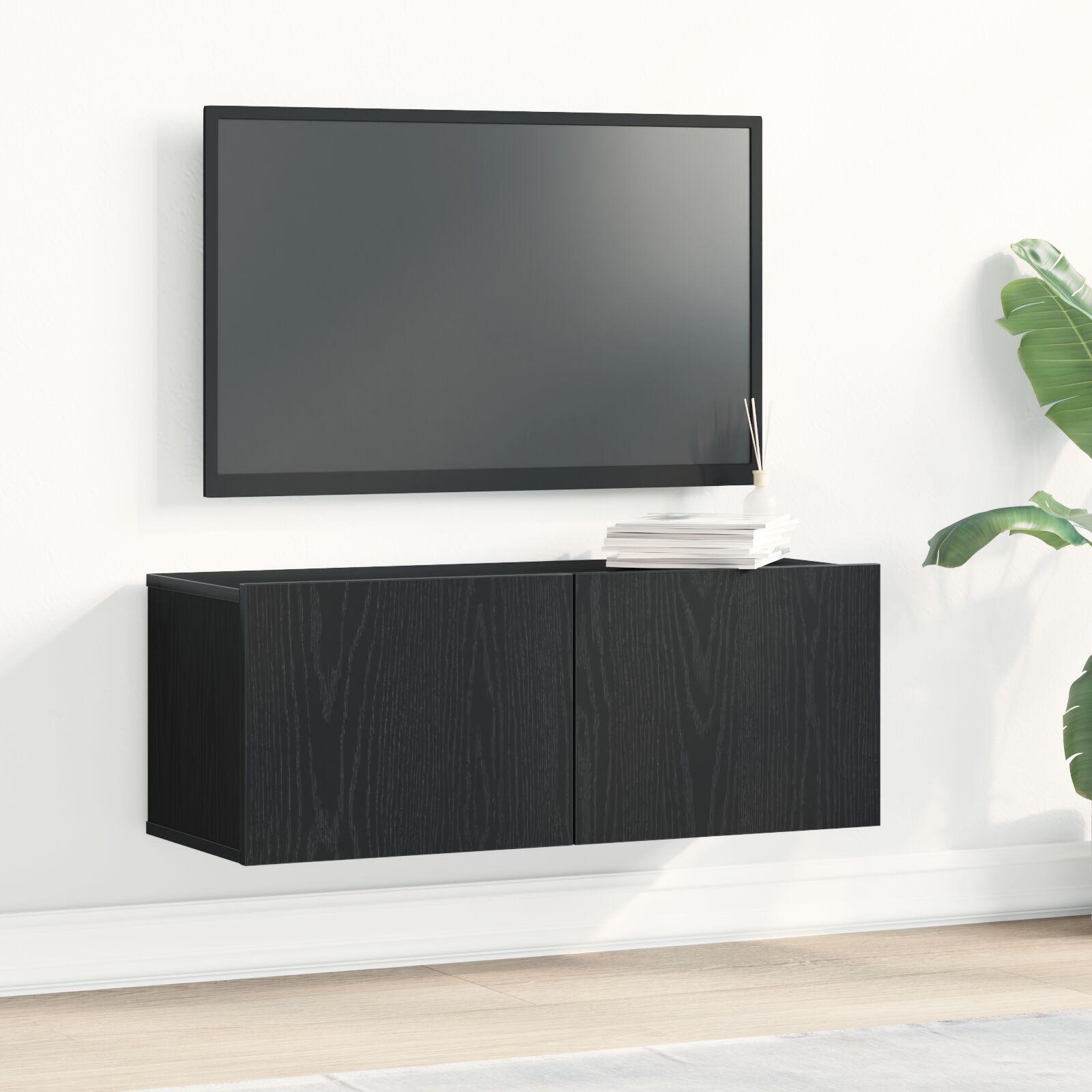 TV Væghængte skabe (Sæt med 2) - Sort eg, 80x30x30 cm, lavet af træ