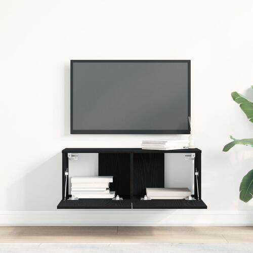 TV Væghængte skabe (Sæt med 2) - Sort eg, 80x30x30 cm, lavet af træ