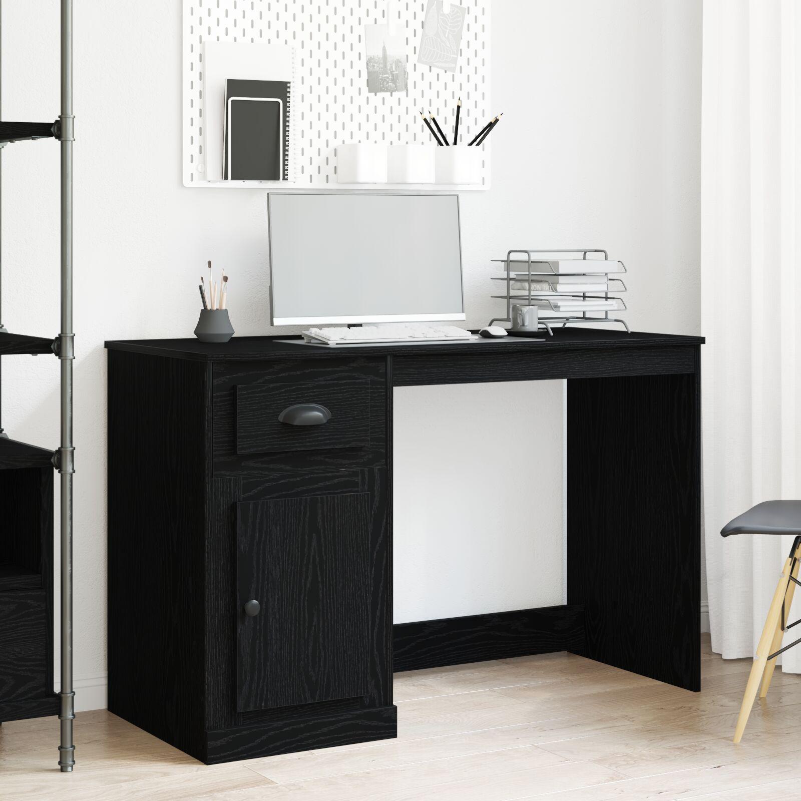 Skrivebord med Opbevaring Sort Egetræ 50x115x75 cm Ingeniørtræ