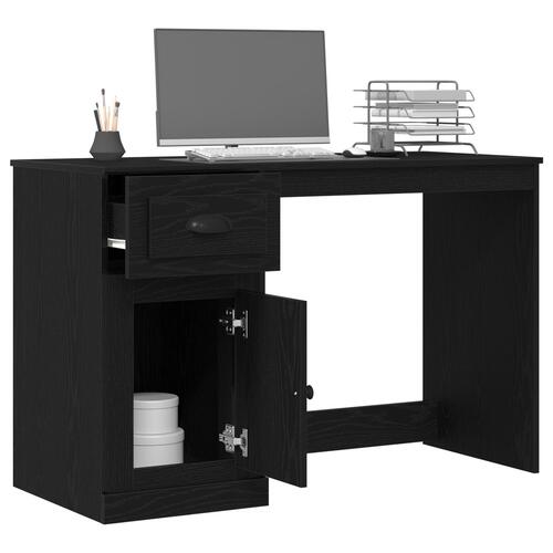 Skrivebord med Opbevaring Sort Egetræ 50x115x75 cm Ingeniørtræ
