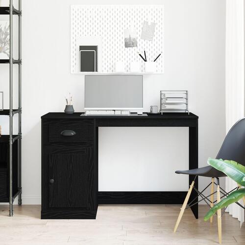 Skrivebord med Opbevaring Sort Egetræ 50x115x75 cm Ingeniørtræ