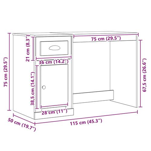 Skrivebord med Opbevaring Sort Egetræ 50x115x75 cm Ingeniørtræ