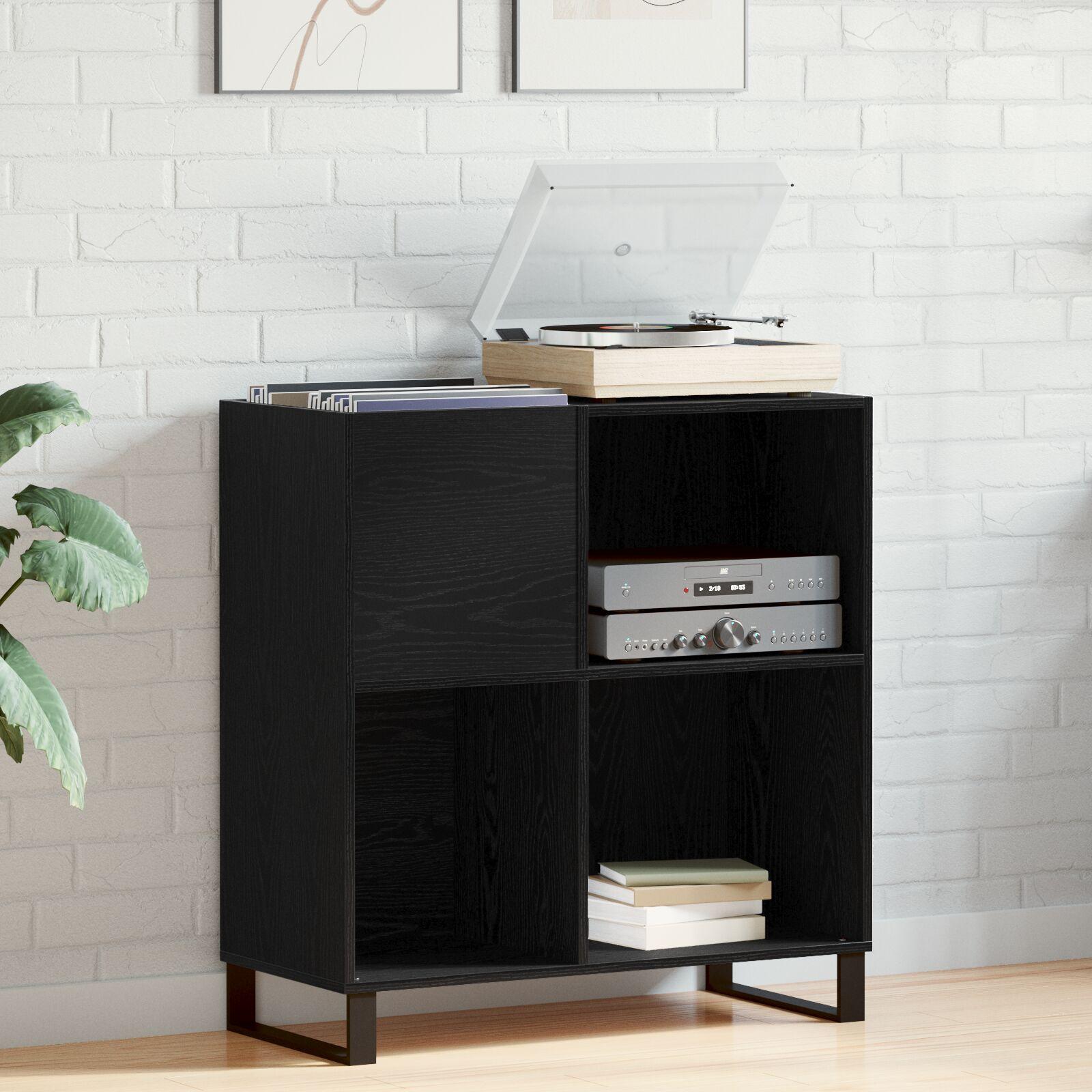 Pladeskab med hylde Sort eg 85 x 38 x 89 cm Konstrueret træ