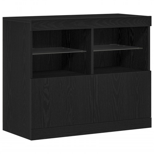 Sideboard med LED lys Sort Eg 81x37x67 cm