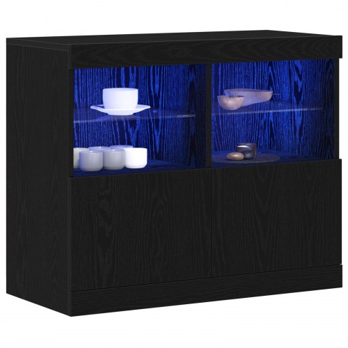 Sideboard med LED lys Sort Eg 81x37x67 cm