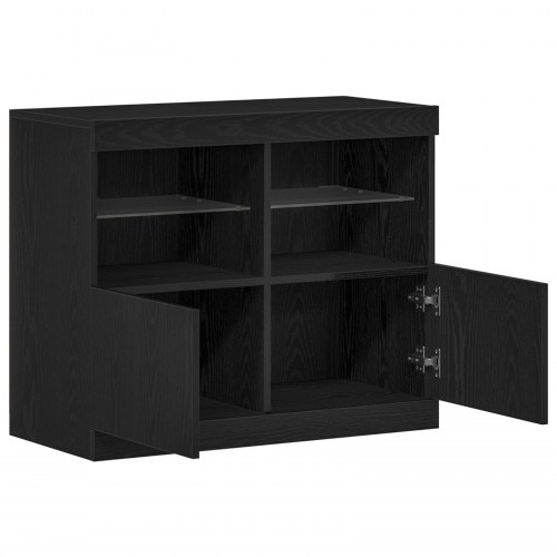 Sideboard med LED lys Sort Eg 81x37x67 cm