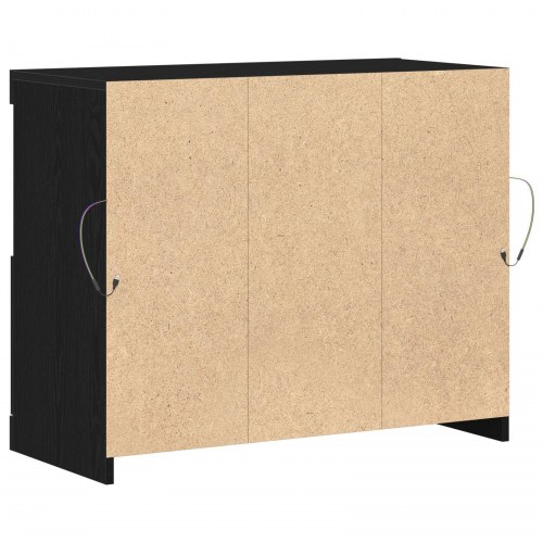 Sideboard med LED lys Sort Eg 81x37x67 cm
