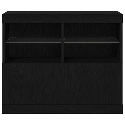 Sideboard med LED lys Sort Eg 81x37x67 cm