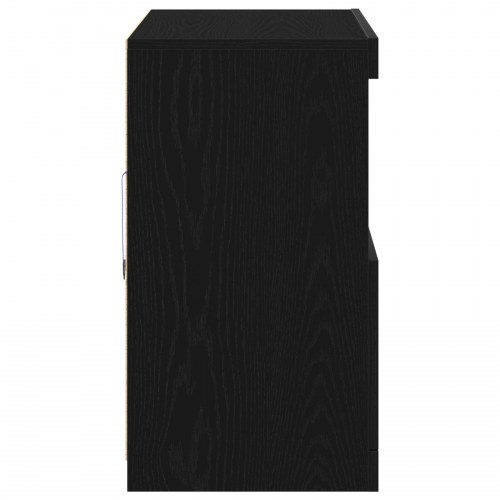Sideboard med LED lys Sort Eg 81x37x67 cm