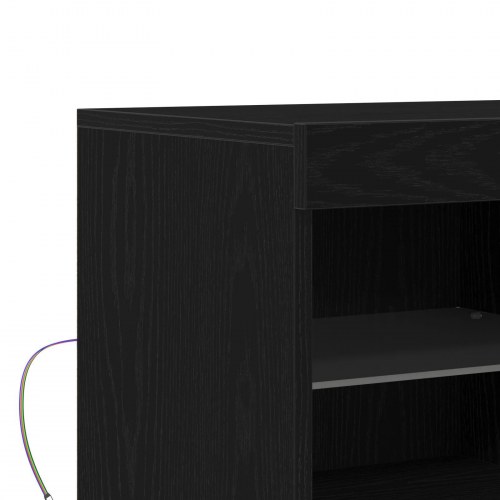 Sideboard med LED lys Sort Eg 81x37x67 cm