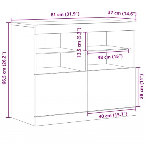Sideboard med LED lys Sort Eg 81x37x67 cm