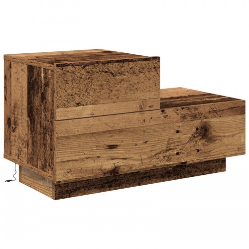Sengebord med LED-lys Gammelt Træ 100x36x49 cm