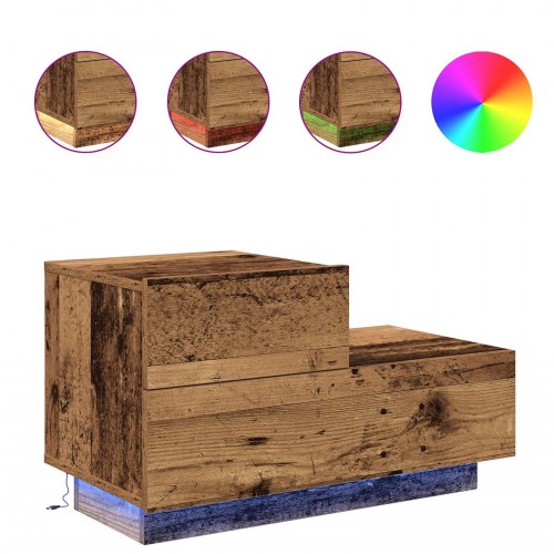 Sengebord med LED-lys Gammelt Træ 100x36x49 cm