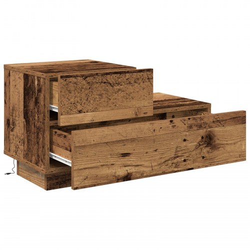 Sengebord med LED-lys Gammelt Træ 100x36x49 cm