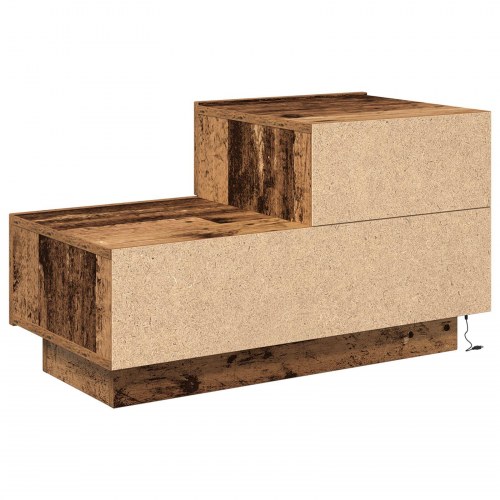 Sengebord med LED-lys Gammelt Træ 100x36x49 cm