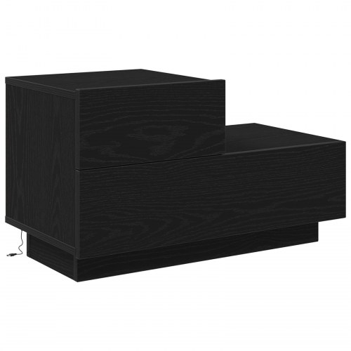 Sengebord med LED Lys Sort Egetræ 70x36x40.5 cm