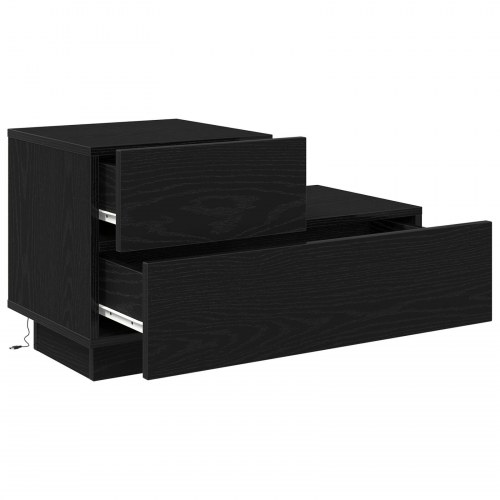Sengebord med LED Lys Sort Egetræ 70x36x40.5 cm
