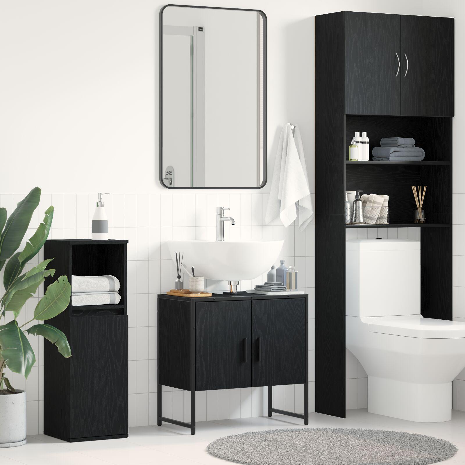 Badeværelsesvaskeskab Sort eg 60 x 30 x 60 cm Konstrueret træ