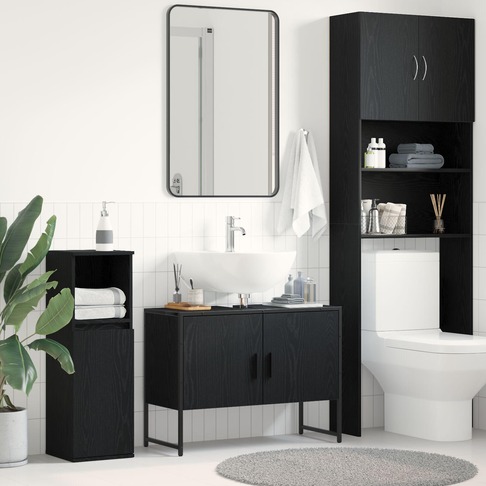 Badeværelsesvaskeskab Sort eg 80 x 30 x 60 cm Konstrueret træ