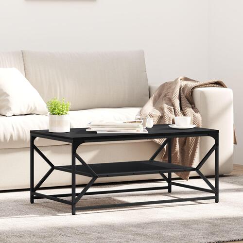 Sofabord med Hylde Sort Egetræ 90x50x40 cm Krydsfiner