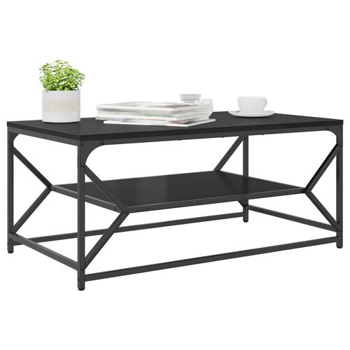 Sofabord med Hylde Sort Egetræ 90x50x40 cm Krydsfiner