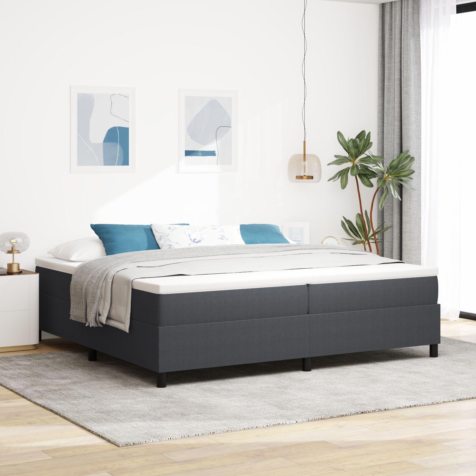 Box spring seng Mørkegrå og Hvid 200 x 200 cm Velourstof