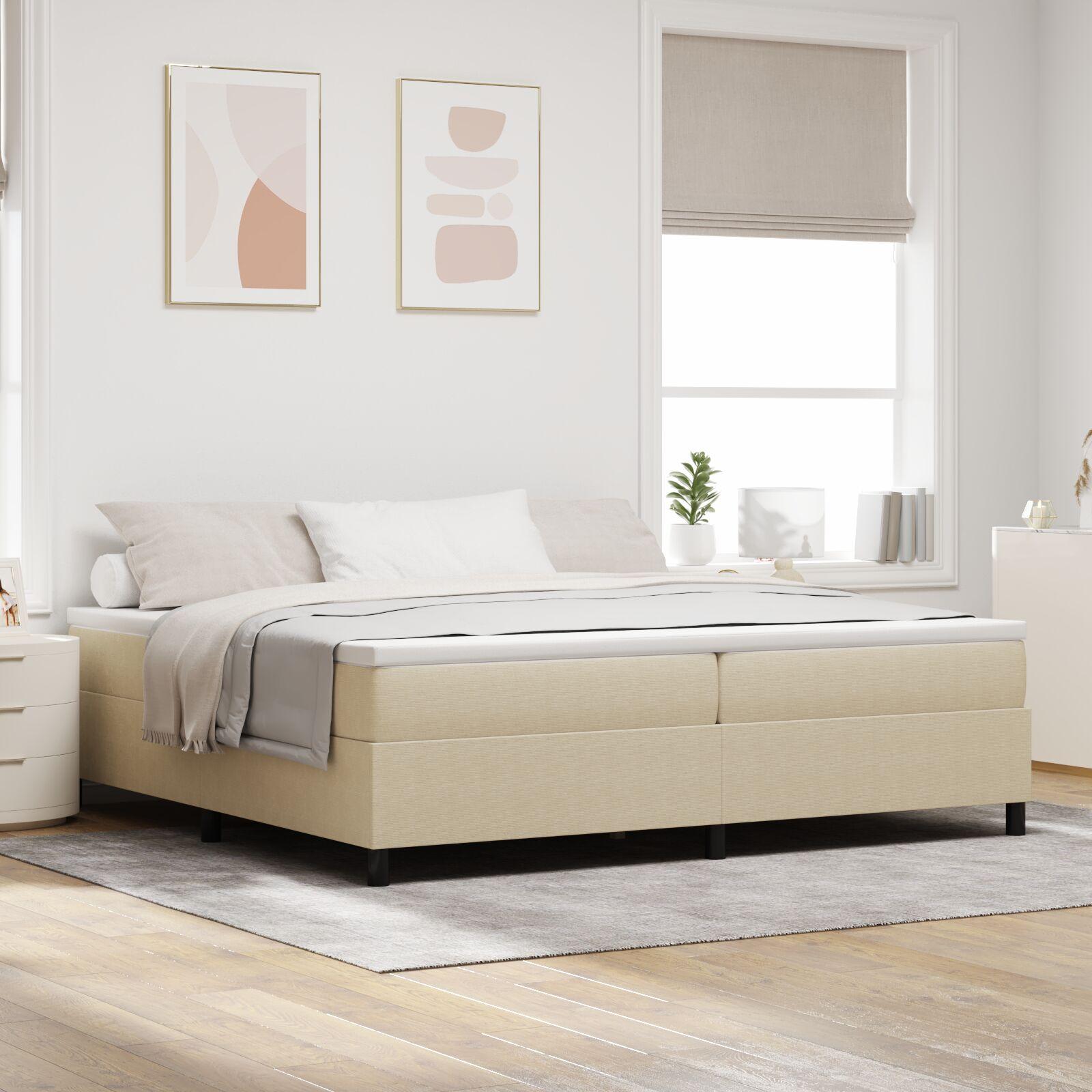 Box Spring Seng Lys Grå Og Hvid 203 X 200 X 60 Cm Corduroy Stof