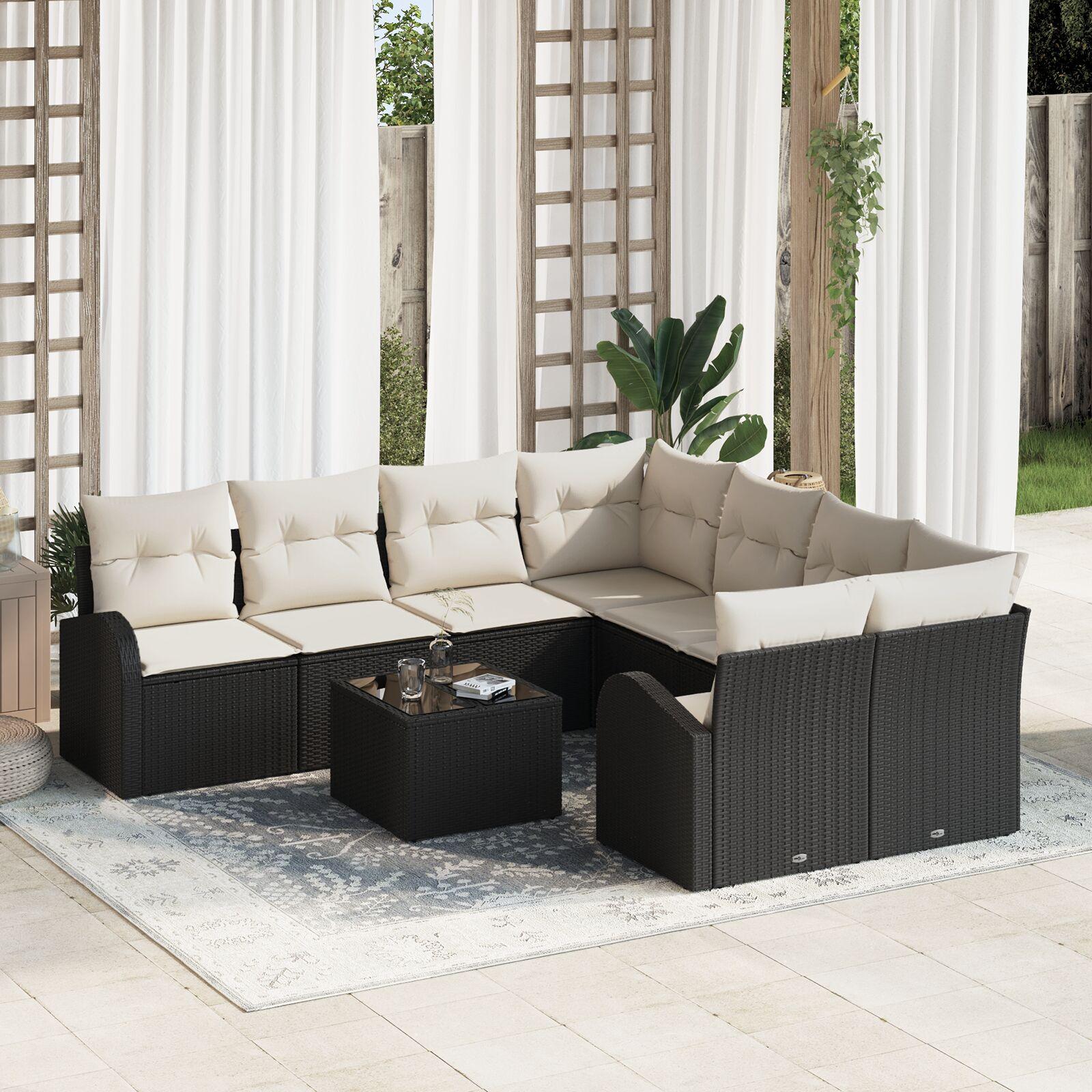 Havesofa Sæt 9 stk Sort 55 x 55 x 37 cm polyrattan