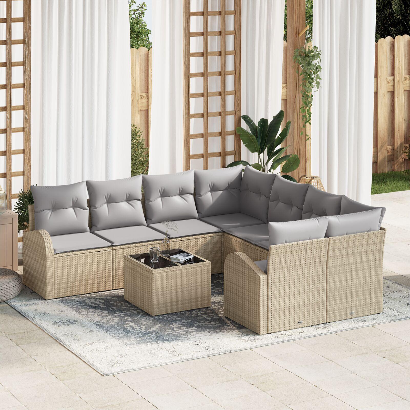 Havesofa Sæt 9 stk Beige 55 x 55 x 37 cm polyrattan